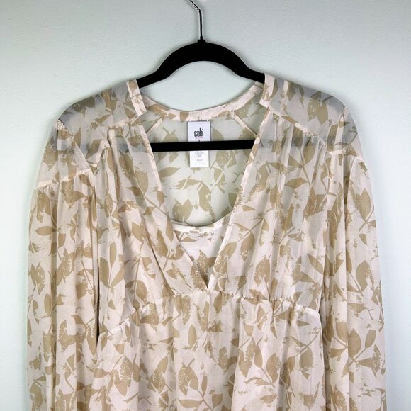Cabi Couplet Blouse Flowy Chiffon Sheer Long Sleeve Top w/ Cami Beige Cream S - Picture 3 of 15